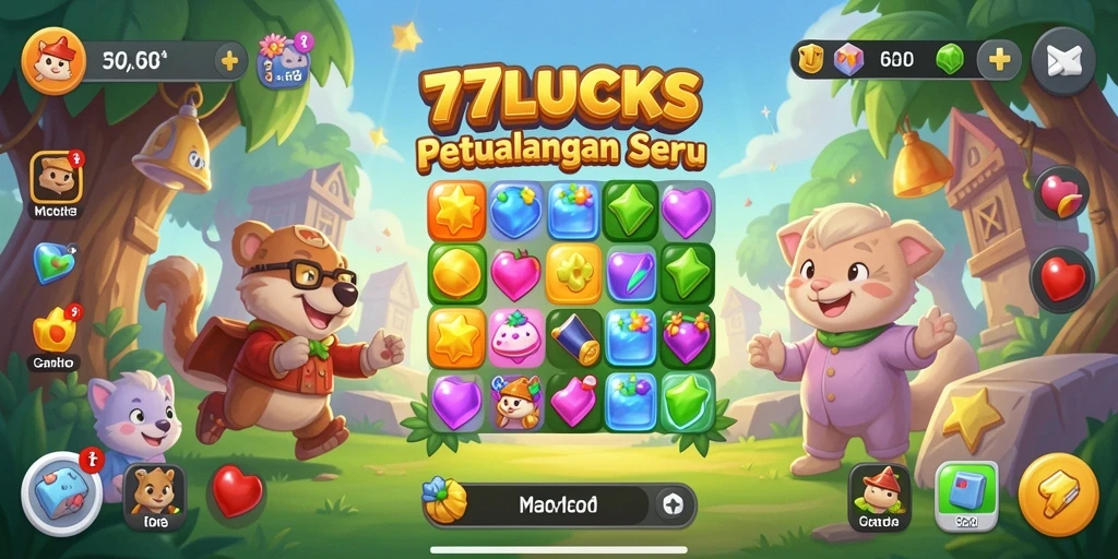 Tampilan gameplay seru dari 77LUCKS dengan kombinasi permata.