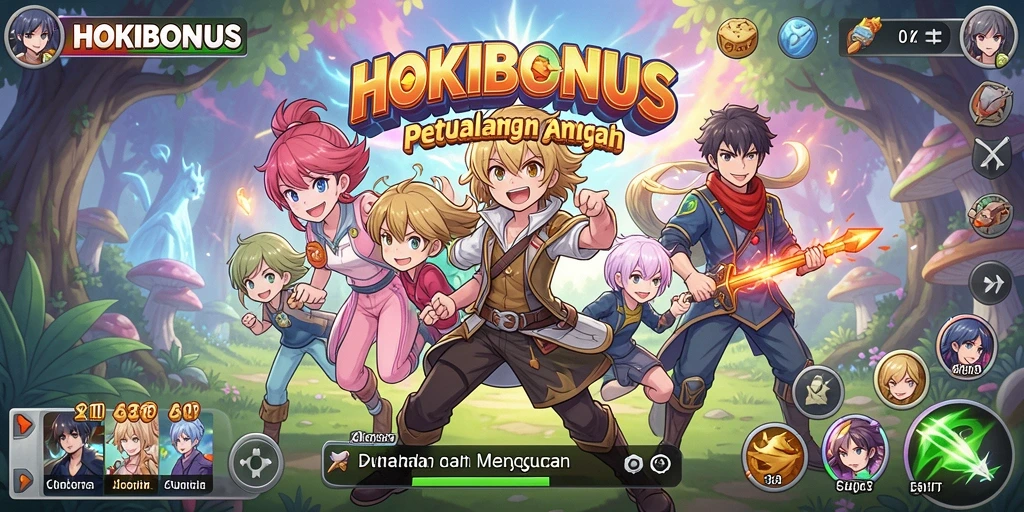 Tampilan gameplay HOKIBONUS yang penuh warna dan karakter anime yang menarik.