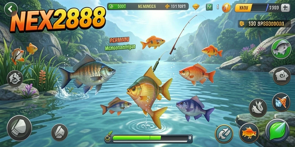 Tampilan gameplay spektakuler dalam NEX288 dengan aksi memancing yang seru.