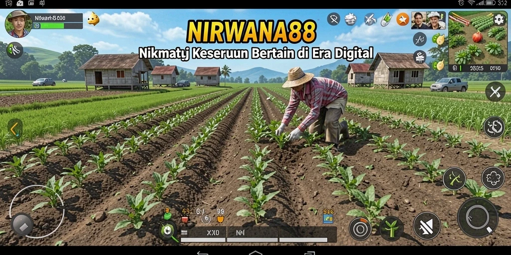 Tampilan gameplay NIRWANA88 menampilkan suasana ladang yang indah dan aktivitas bertani.