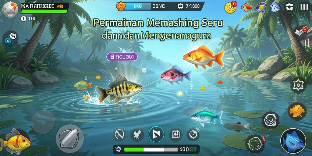 Tampilan gameplay menarik saat memancing di laut luas.
