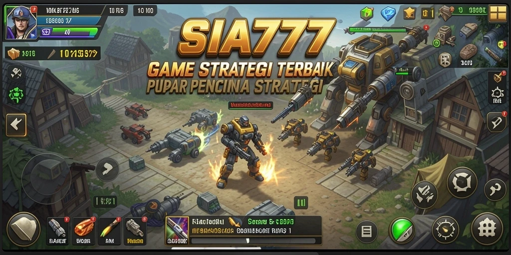 Tangkapan layar utama SIA777 menampilkan aksi pertempuran strategi yang seru.